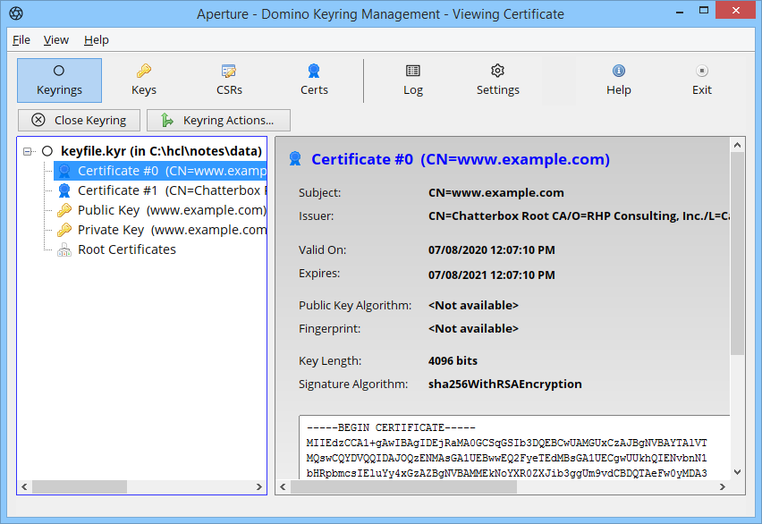 View keys, certificates