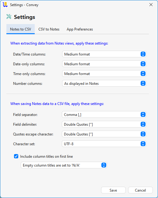 Application settings