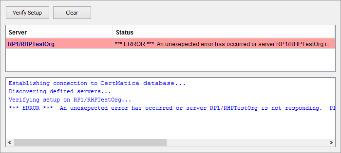 Error in setup verification
